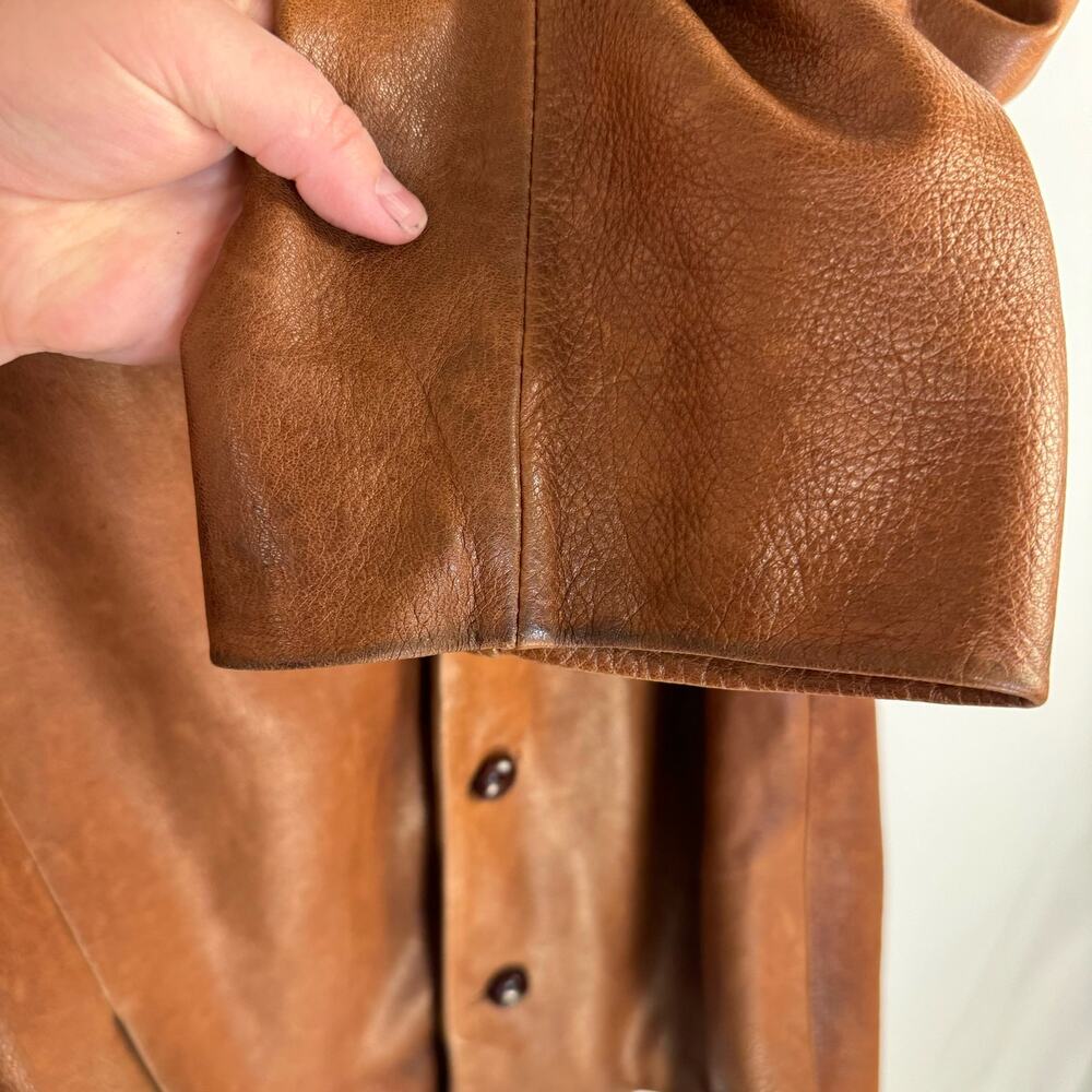 Andrew Marc Leather Car Coat S Brown Button Front Classic Heritage Luxury Jacket - Picture 10 of 15